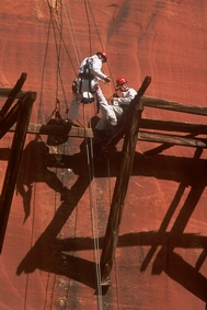 rope access worker on hanging flume