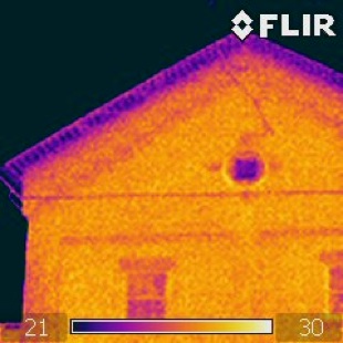 Infrared photo of a building facade
